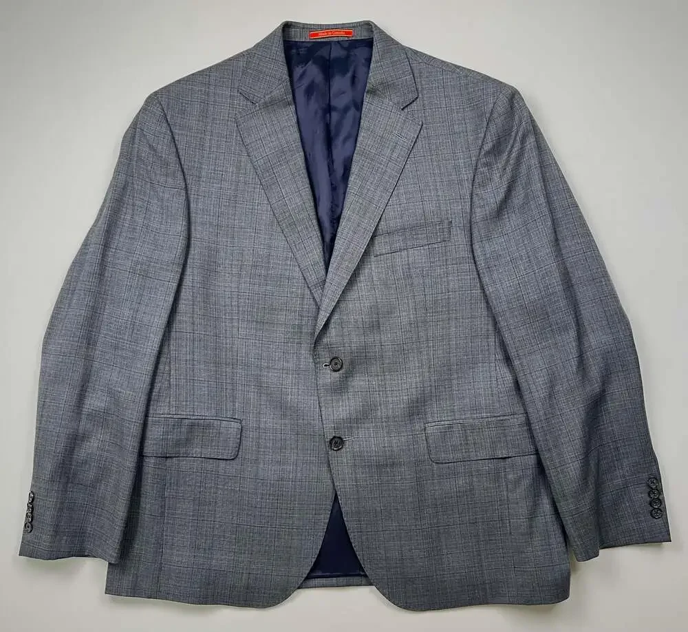 Cremieux Men's Gray Plaid Two-Button Blazer Jacket 100% wool  Size 44S